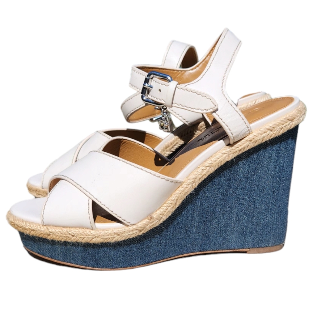 Coach Eaton Chalk Platform Wedge Sandals ivory & denim Size 7B
